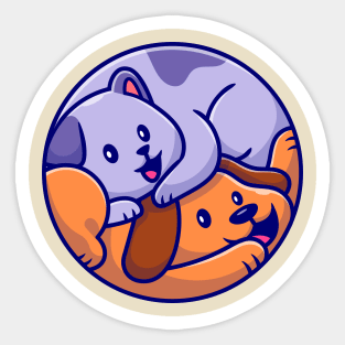 Cute Cat and Dog Cartoon Sticker